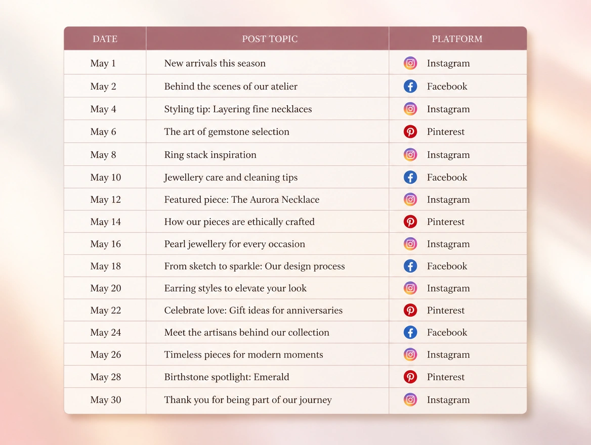 Website mockup showing next month planned