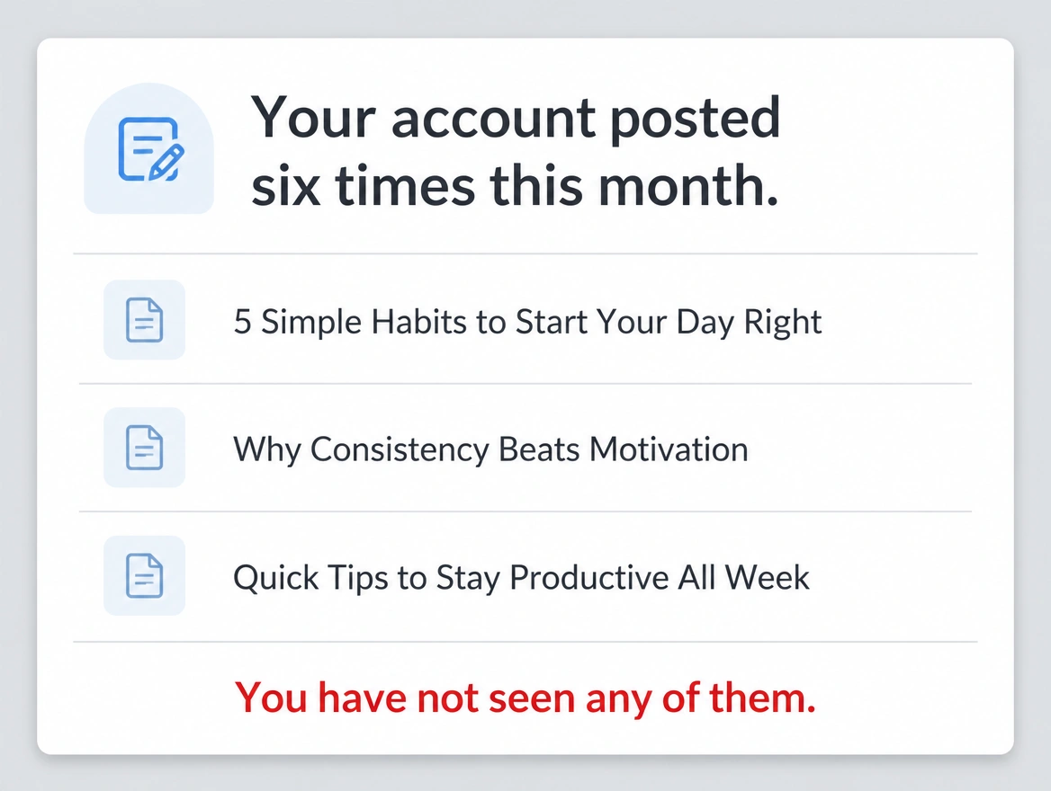 A notice listing six posts published this month with a red line reading you have not seen any of them
