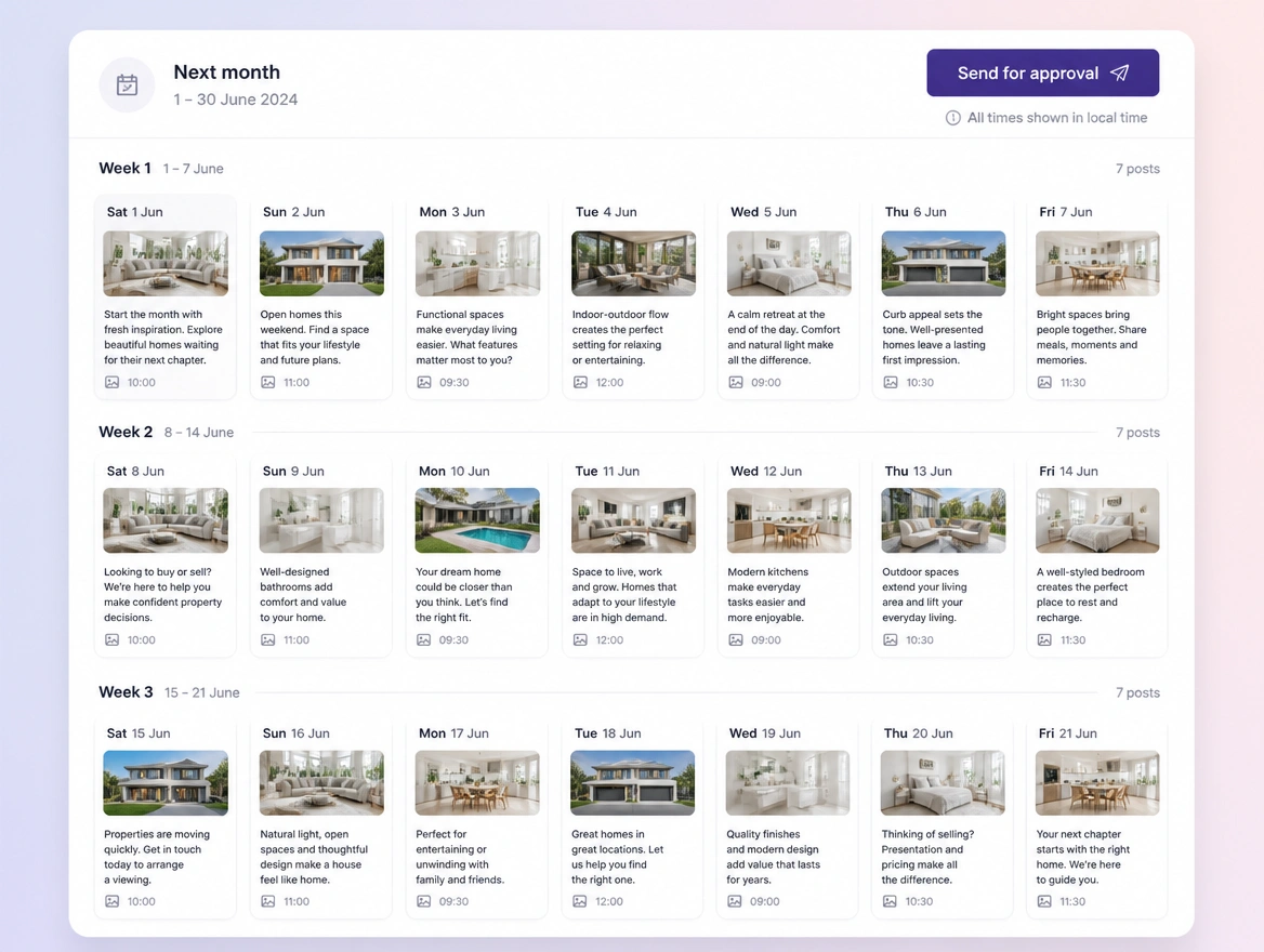 Website mockup showing the month agreed early