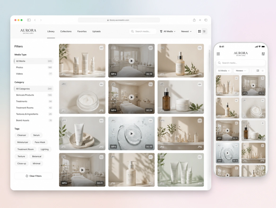 Website mockup showing photo and video