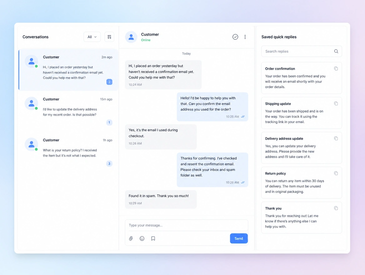 Website mockup showing comments and messages
