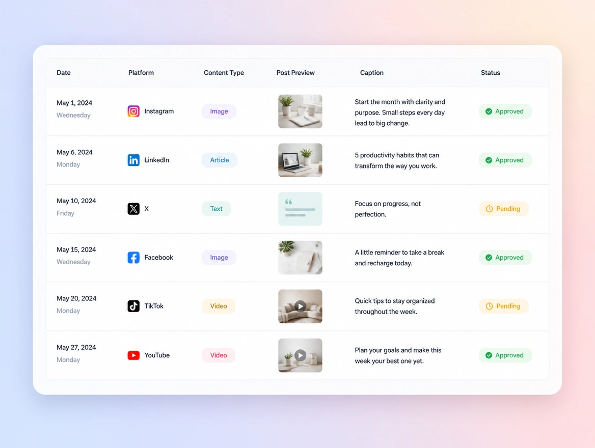 Website mockup showing the month's plan