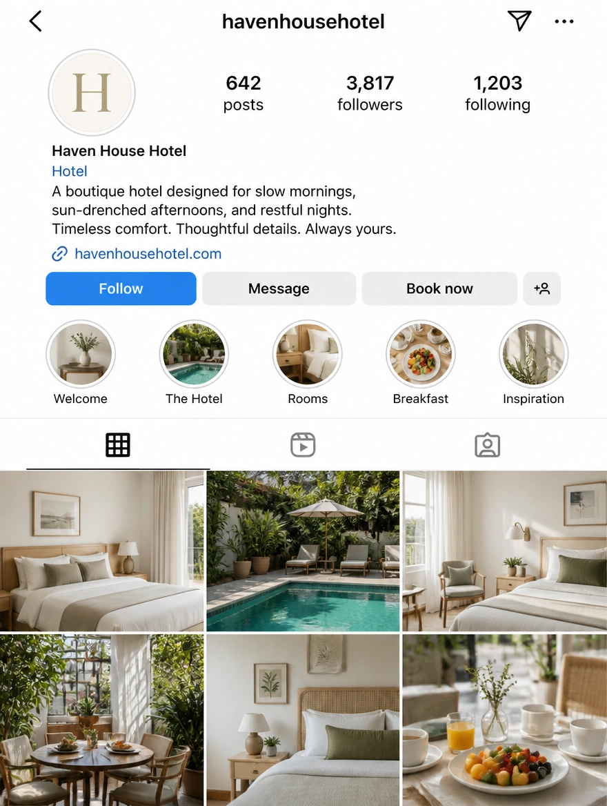An Instagram profile for a Penang hotel showing rooms, breakfast and the pool