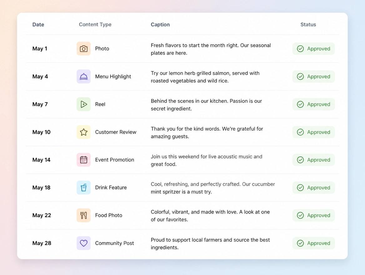 Website mockup showing the month planned out