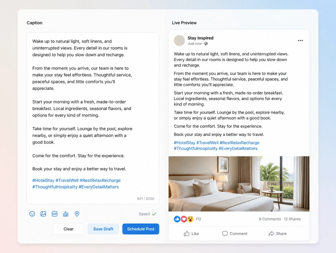 Website mockup showing captions in your words