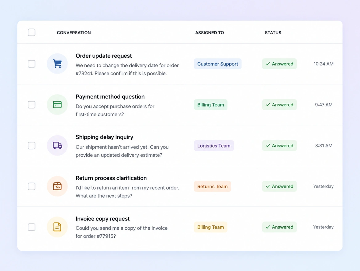 Website mockup showing replies within the day