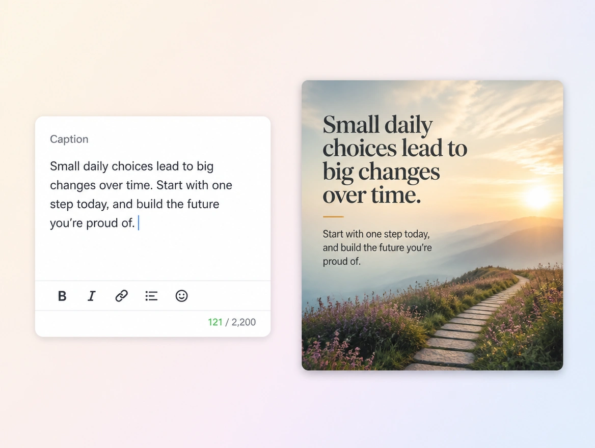 Website mockup showing captions in your words
