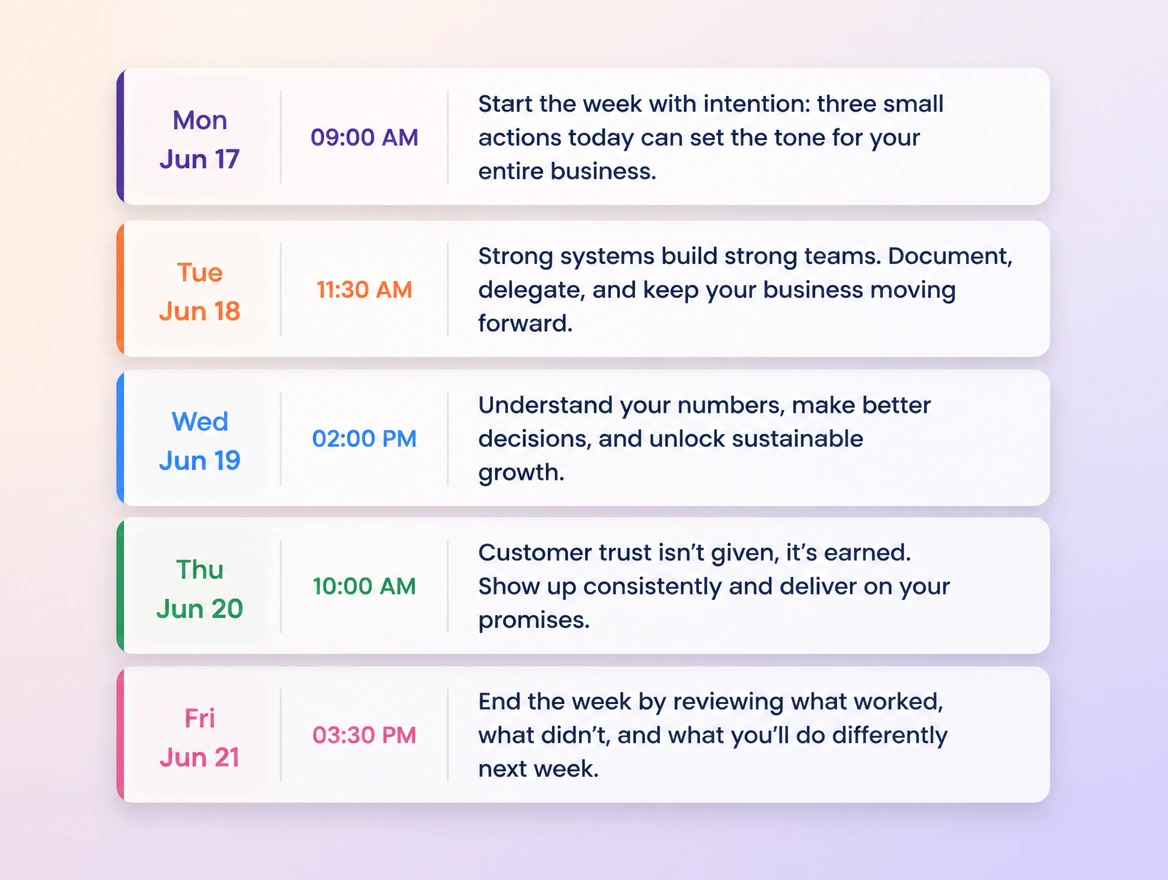 Website mockup showing the publishing calendar
