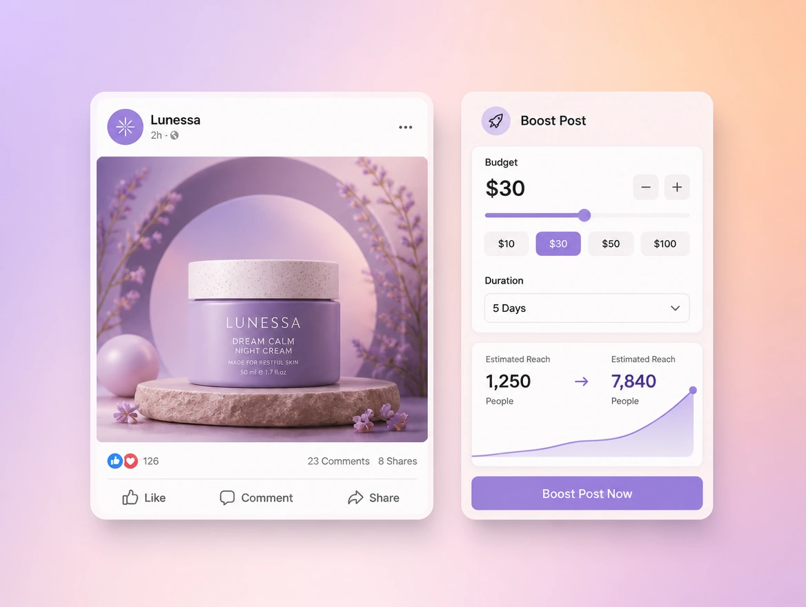 Website mockup showing paid boosting
