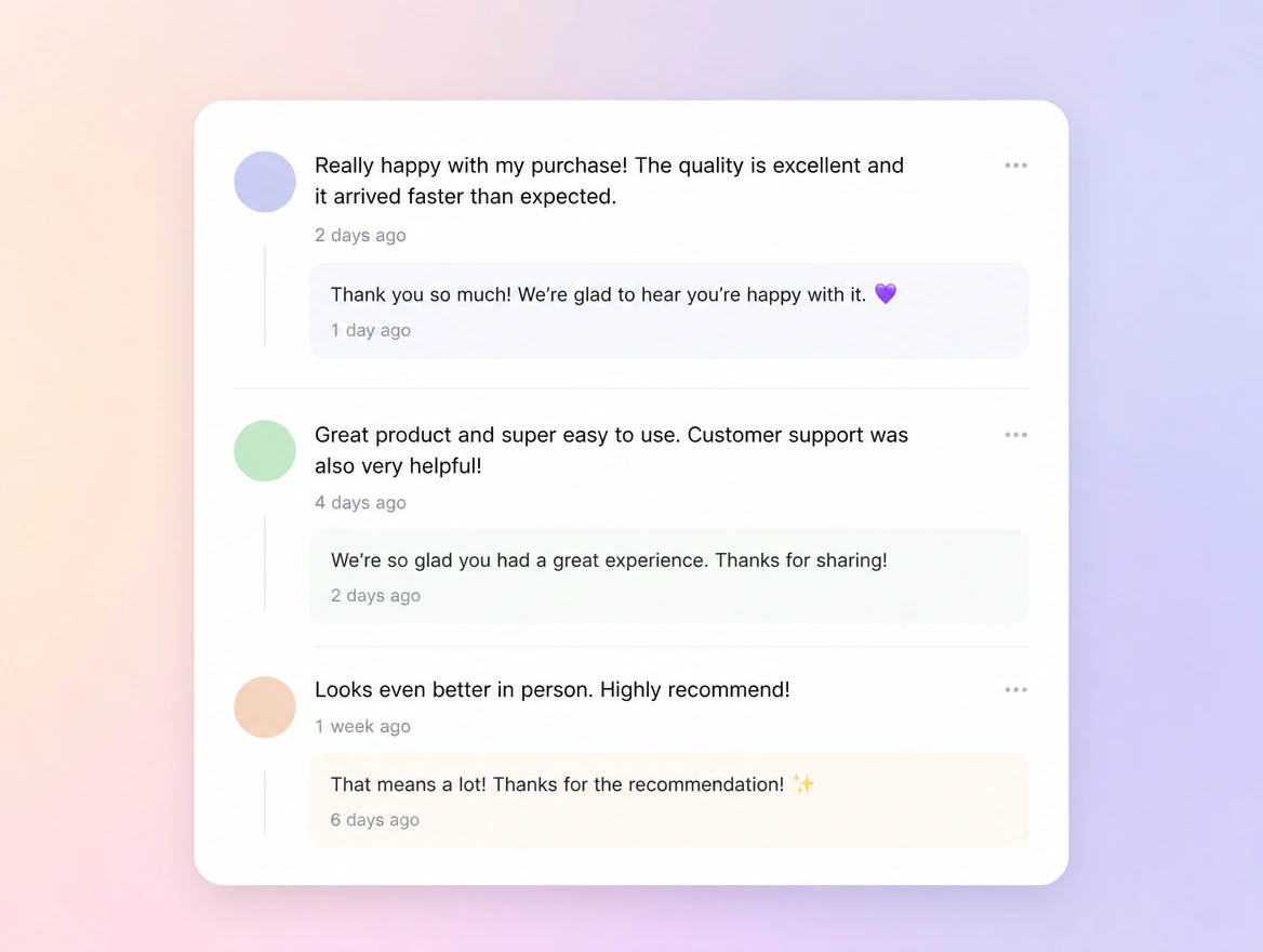 Website mockup showing comments and messages