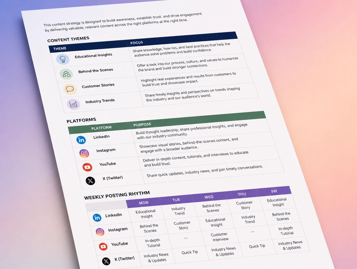 Website mockup showing the monthly content plan