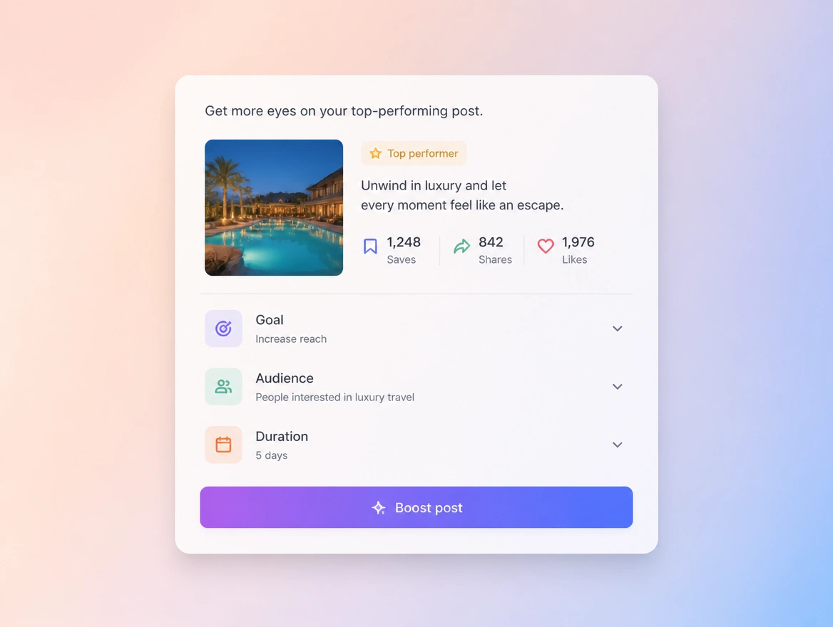Website mockup showing a push behind the best post