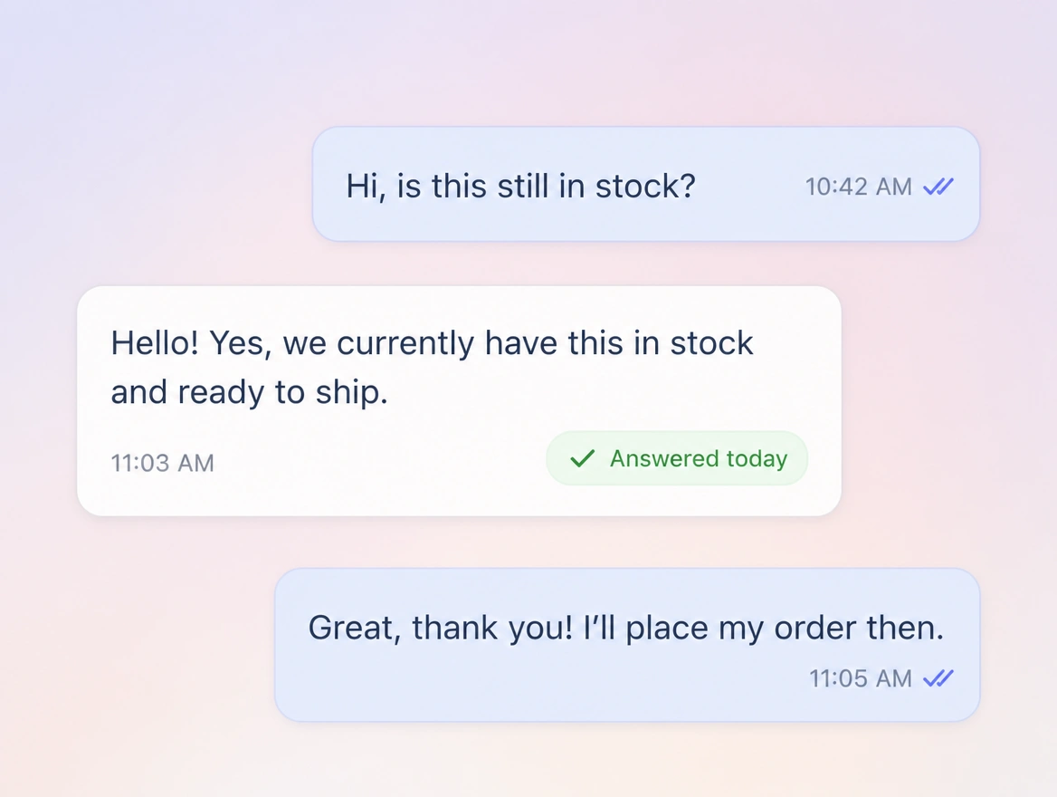Website mockup showing replies the same day