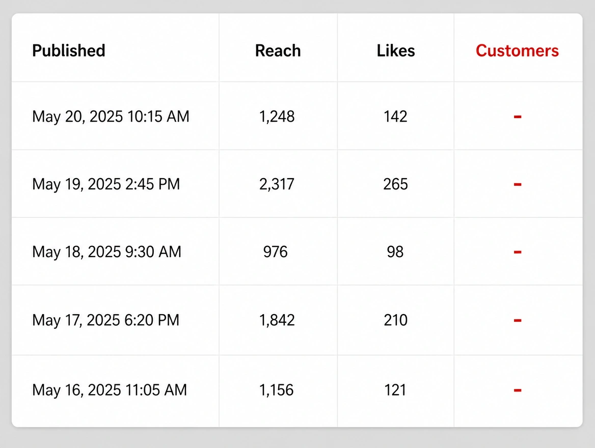 A post report whose customers column is printed in red with a dash in every cell