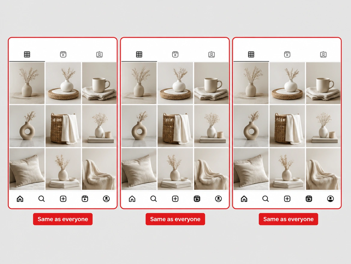 Three shop profile grids that look identical, each outlined in red