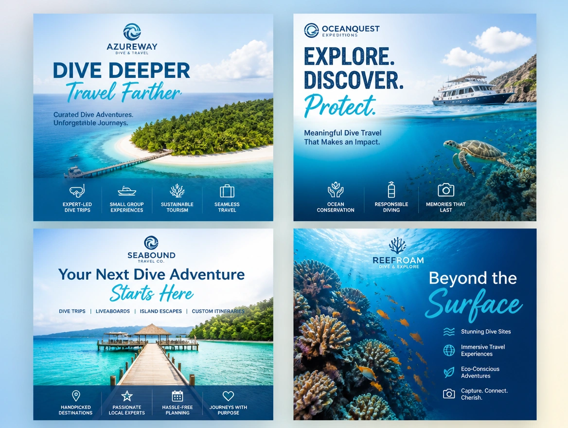 Website mockup showing designs and captions