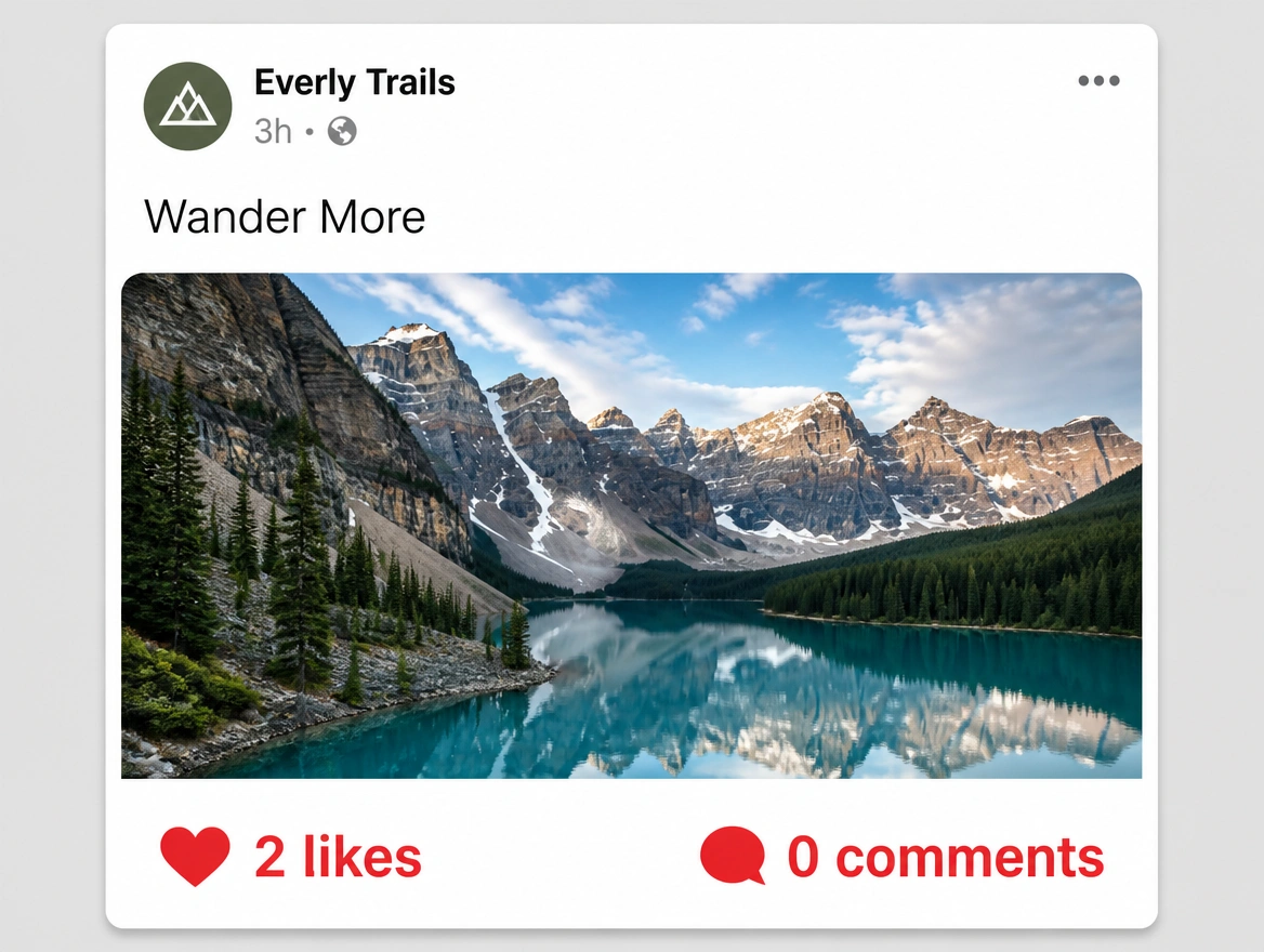 A published post with a two word caption, two likes and no comments