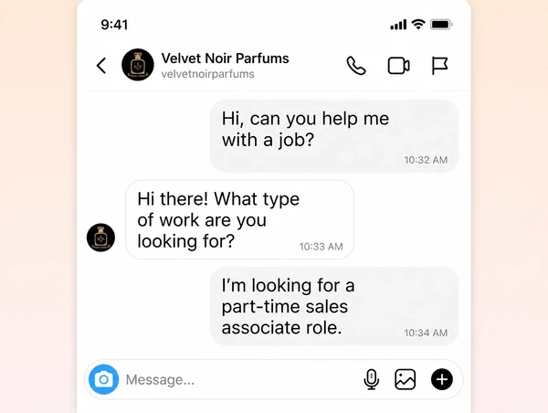 An Instagram message thread where a customer enquires about a perfumery job