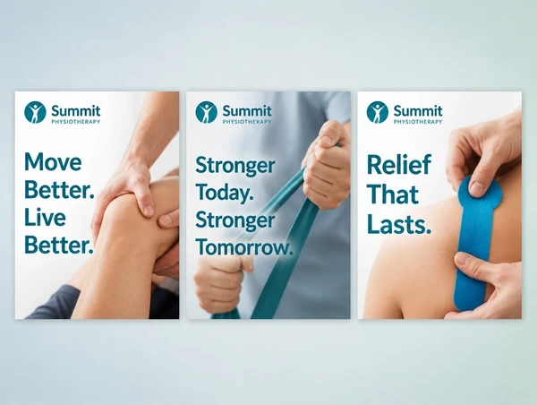 Three physiotherapy practice social posts side by side in one consistent style