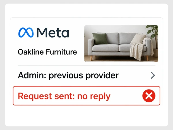 Oakline Furniture access card names the previous provider as admin with no reply.