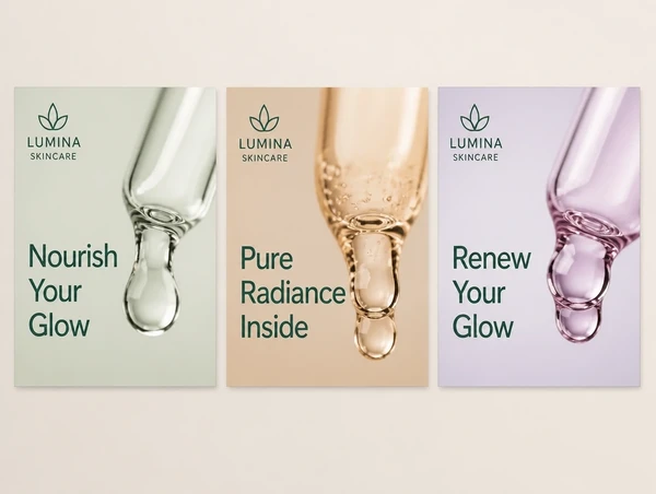 Three skincare brand social posts side by side in one consistent style