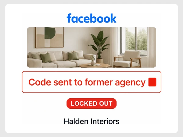 Halden Interiors Facebook login sends its security code to the former agency and leaves access locked.