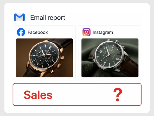 Halden & Co Watches receives an email report with two post screenshots and unknown sales.