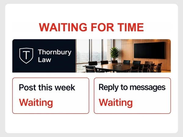 Thornbury Law shows Post this week and Reply to messages tasks both marked Waiting for Time.