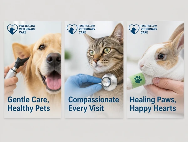 Three veterinary practice social posts side by side in one consistent style