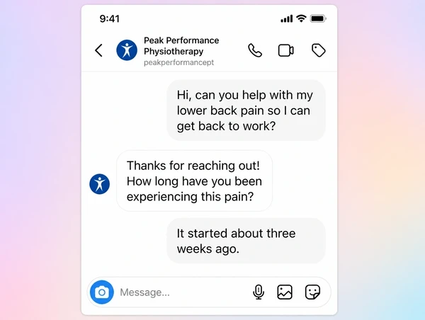 An Instagram message thread where a customer enquires about a physiotherapy practice job