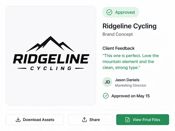 A post approval screen where four cycling brand drafts are marked approved by the client