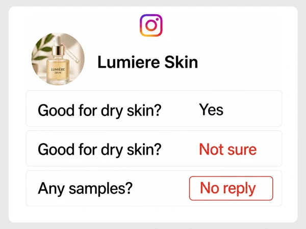 Lumiere Skin Instagram messages answer the same dry skin question differently and leave Any samples without a reply.