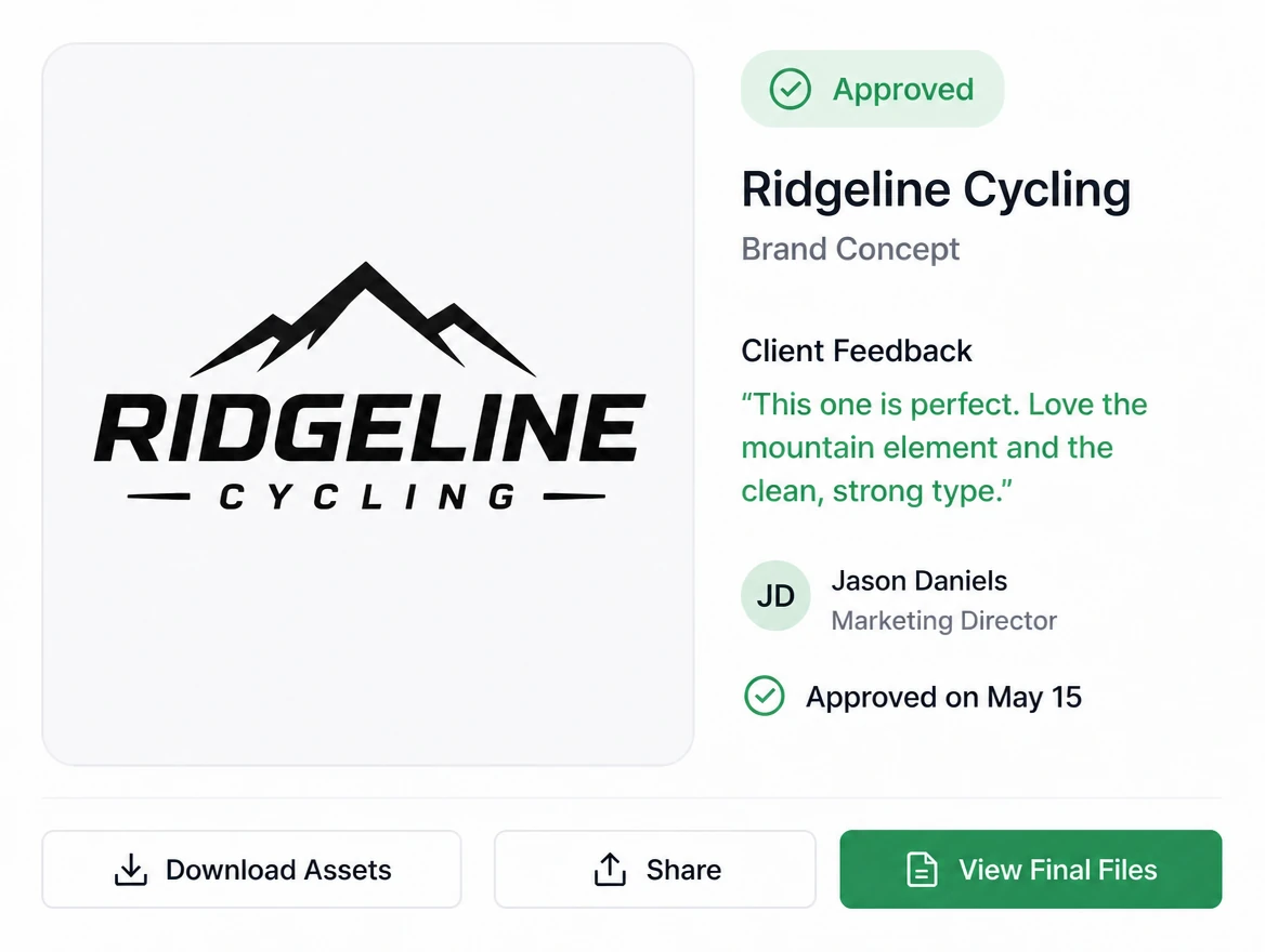 A post approval screen where four cycling brand drafts are marked approved by the client