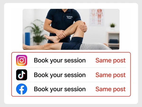 Northside Physio repeats the same Book your session post on Instagram, TikTok, and Facebook.