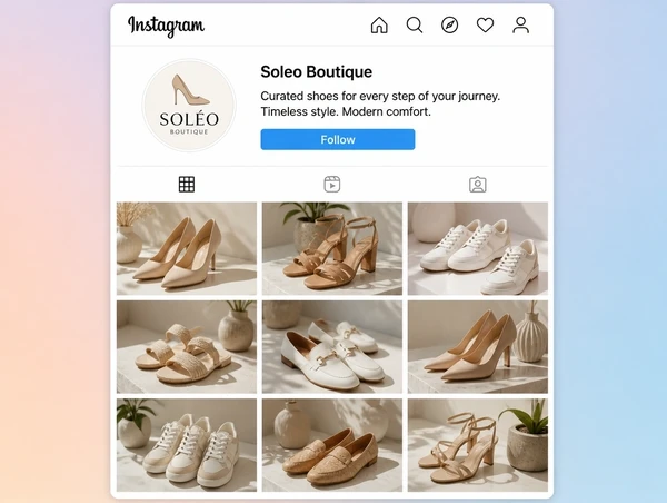 An Instagram profile for a shoe boutique with a consistent nine photograph grid
