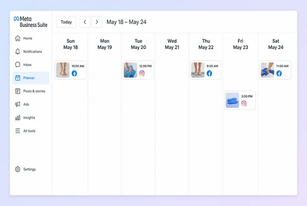 A Meta Business Suite Planner week holding five scheduled podiatry practice posts