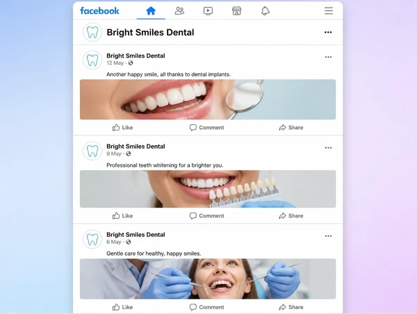 Three recent posts on a dental practice Facebook Page dated days apart