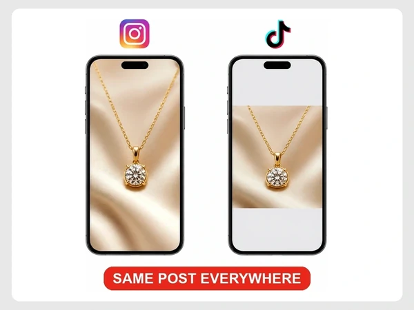 Aurelia Fine Jewelry shows one square necklace image on Instagram and between empty gray bands on TikTok.