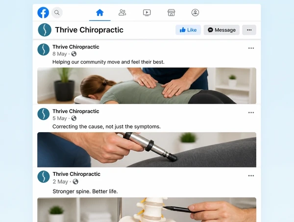 Three recent posts on a chiropractic clinic Facebook Page dated days apart