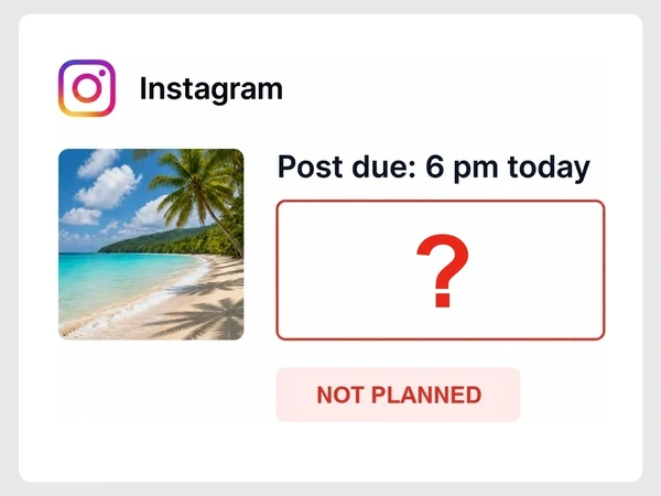 Wayfarer Journeys shows an Instagram post due at 6 pm today with a red question mark in the caption box.