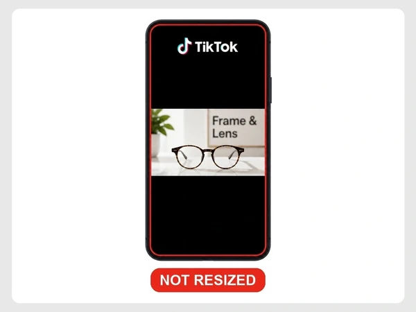 Frame & Lens shows a complete wide glasses image between large empty black bars on TikTok.