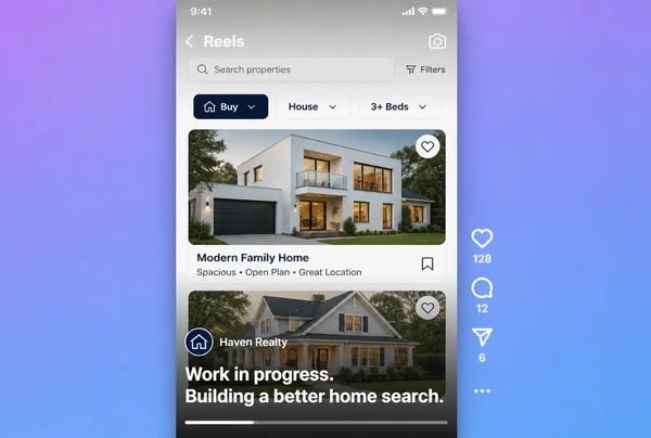 A vertical real estate clip in Instagram Reels with large burned in captions
