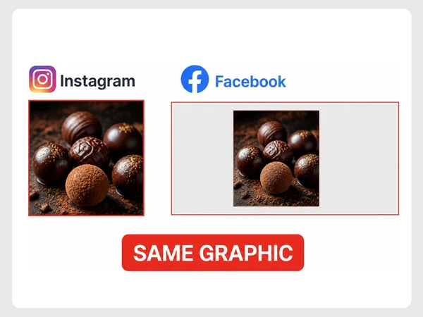Noir Cacao reuses one square chocolate image on Instagram and centered within an empty wide Facebook cover.