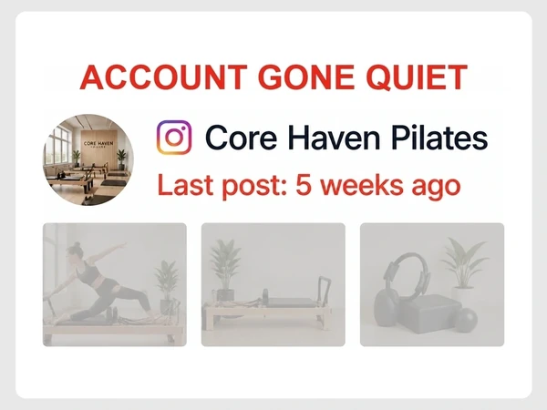 Core Haven Pilates shows its last Instagram post was five weeks ago above three faded posts.