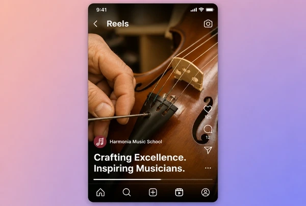 A vertical music school clip in Instagram Reels with large burned in captions