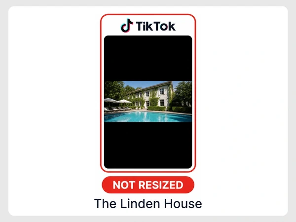 The Linden House shows a complete wide pool image between large empty black bars on TikTok.