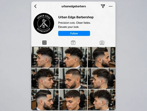 An Instagram profile for a barber shop with a consistent nine photograph grid