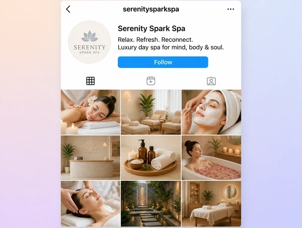 An Instagram profile for a day spa with a consistent nine photograph grid