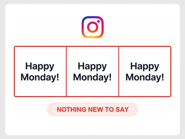 Halden Interiors Instagram grid repeats the same Happy Monday text tile across three outlined posts.