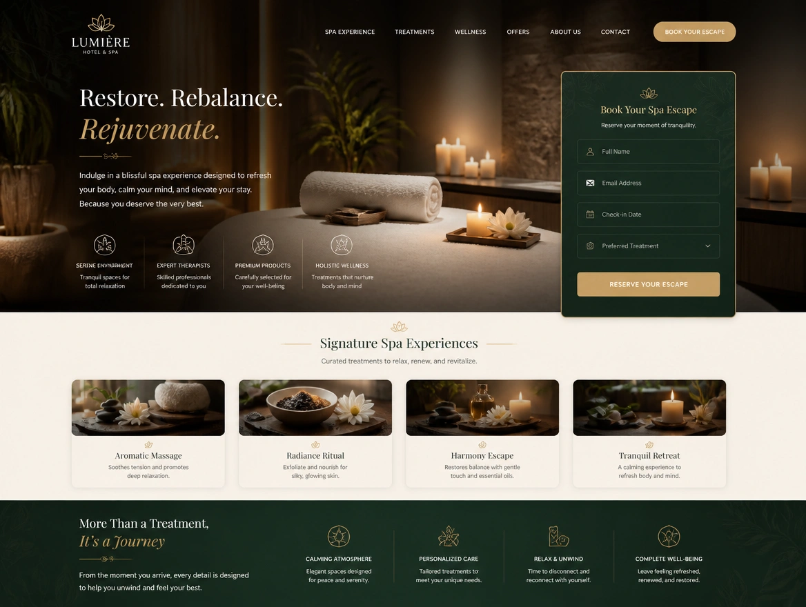 Website mockup showing landing pages